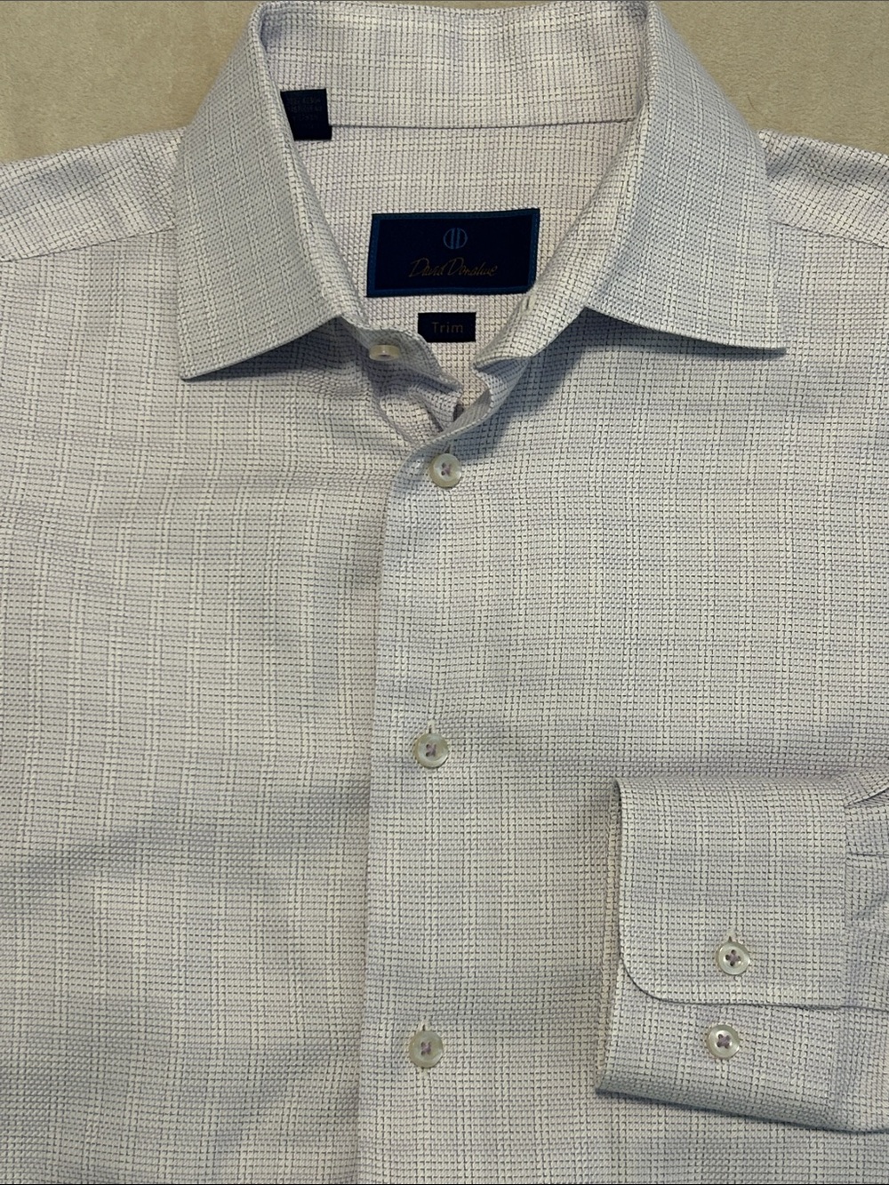 David Donahue Trim Fit Dobby Check Dress Shirt 15.5 34/35 Cotton